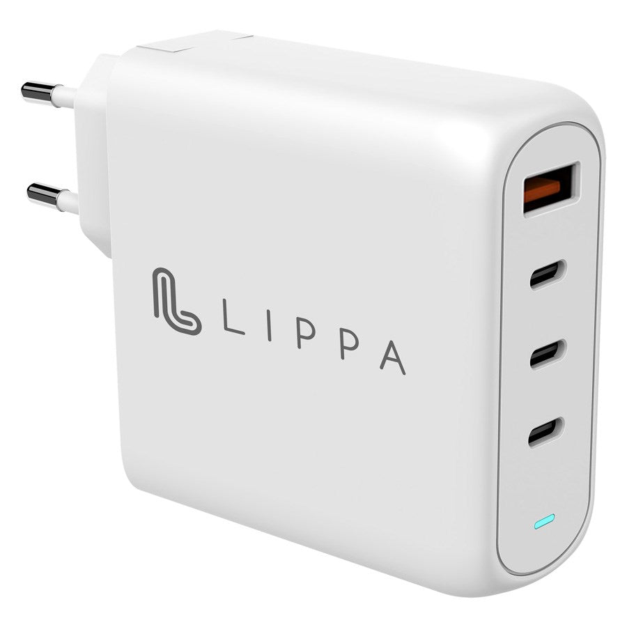 100W 3 x USB-C PD & USB-A QC GaN oplader, Hvid – LPWC100W